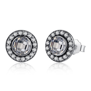 Authentic 925 Sterling Silver Brilliant Legacy Stud Earrings With Clear CZ