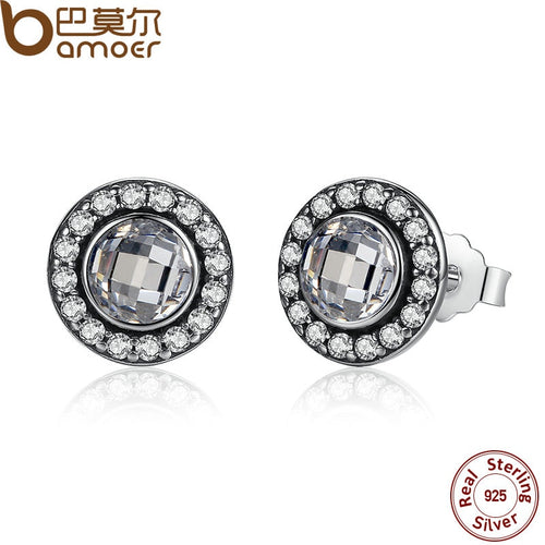 Authentic 925 Sterling Silver Brilliant Legacy Stud Earrings With Clear CZ