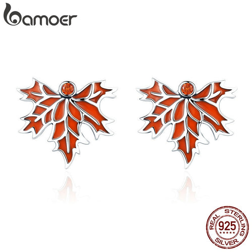 100% 925 Sterling Silver Autumn Maple Tree Leave Stud Earrings