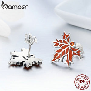 100% 925 Sterling Silver Autumn Maple Tree Leave Stud Earrings