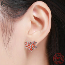 Load image into Gallery viewer, 100% 925 Sterling Silver Autumn Maple Tree Leave Stud Earrings