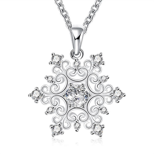 Swarovski Crystal Snowflake Necklace in 18K White Gold Plated