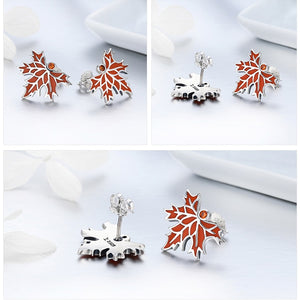 100% 925 Sterling Silver Autumn Maple Tree Leave Stud Earrings